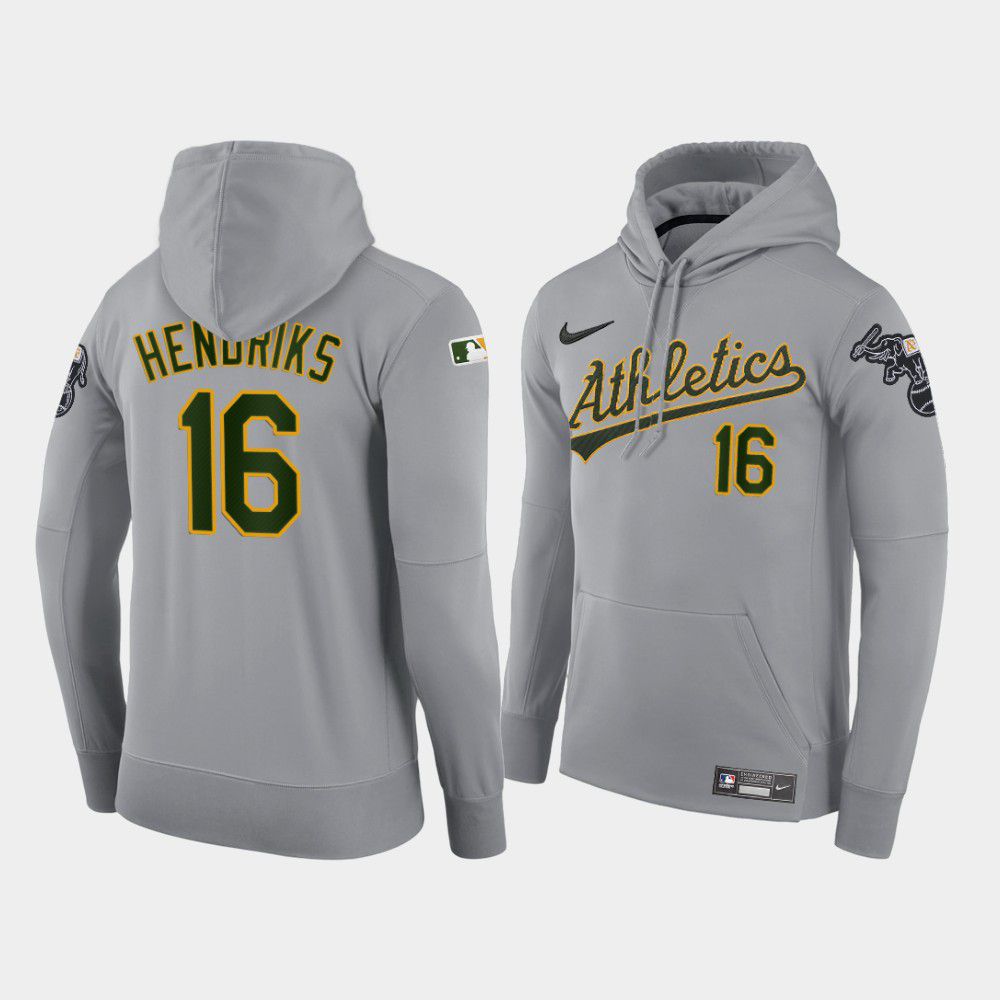 Men Oakland Athletics #16 Hendriks gray road hoodie 2021 MLB Nike Jerseys